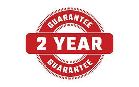 Red and white circular 2 Year Guarantee badge with bold text and decorative lines